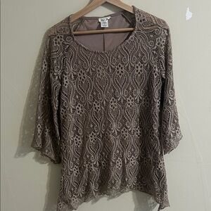 Brittany Black Lace Blouse in Taupe